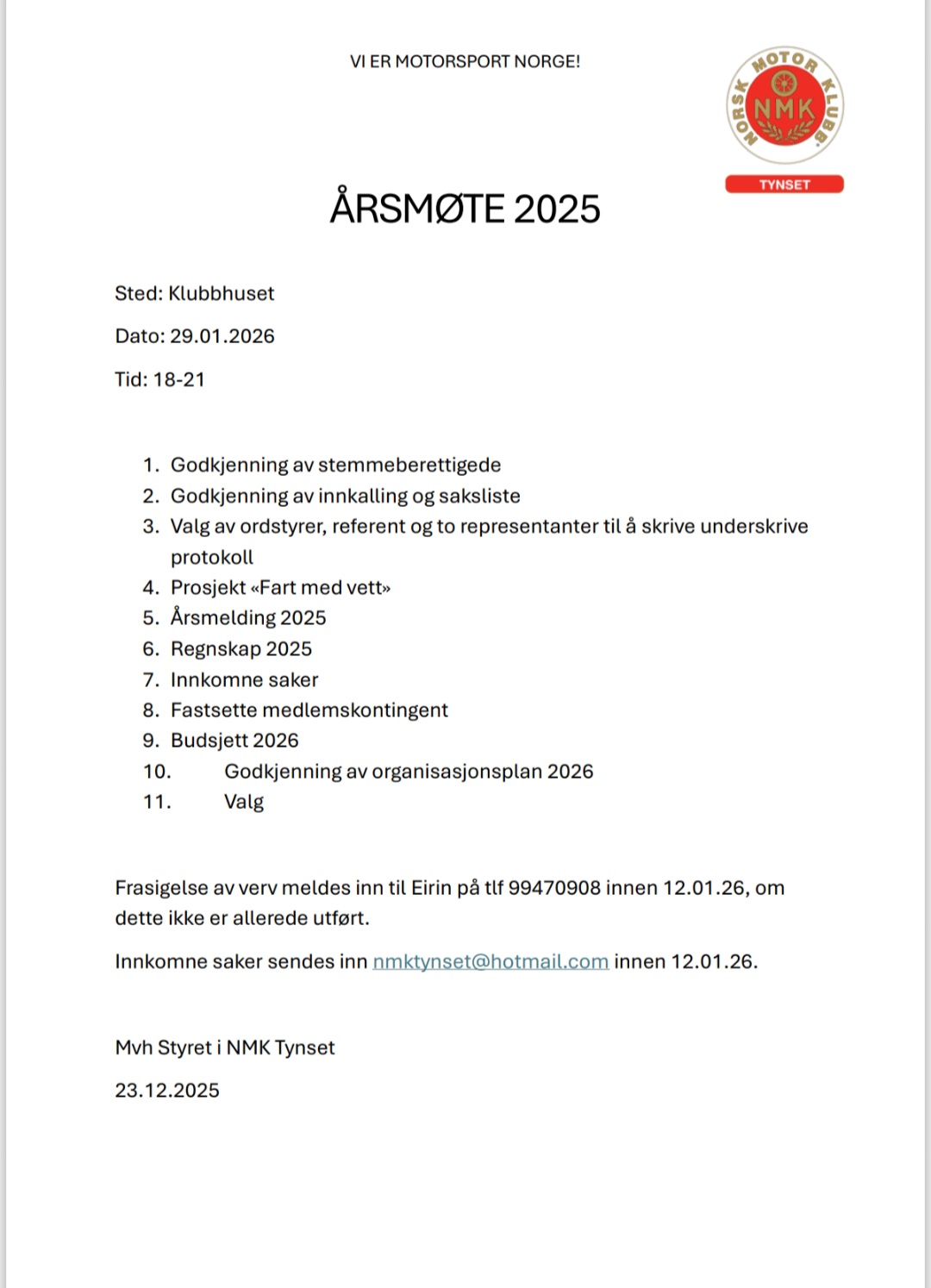 Artikkelbilde til artikkelen Årsmøte 29.01.2026